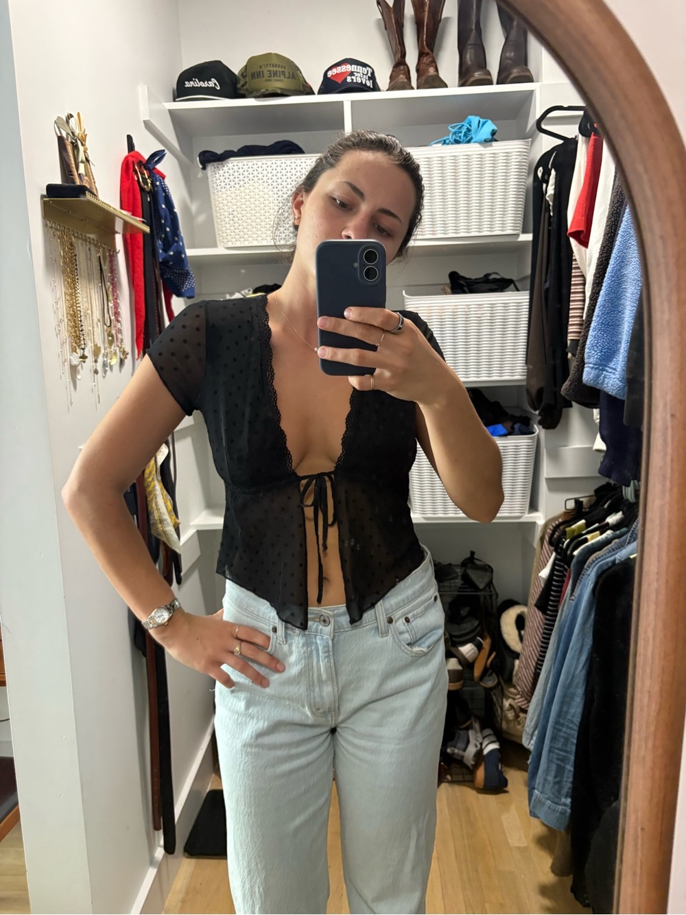 Motel Rocks Black Sheer Tie-Front Camisole